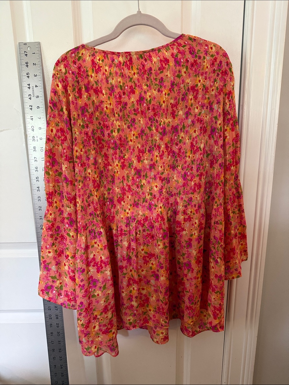 Women’s Floral Peasant Blouse - Pink & Orange - Picture 3 of 4